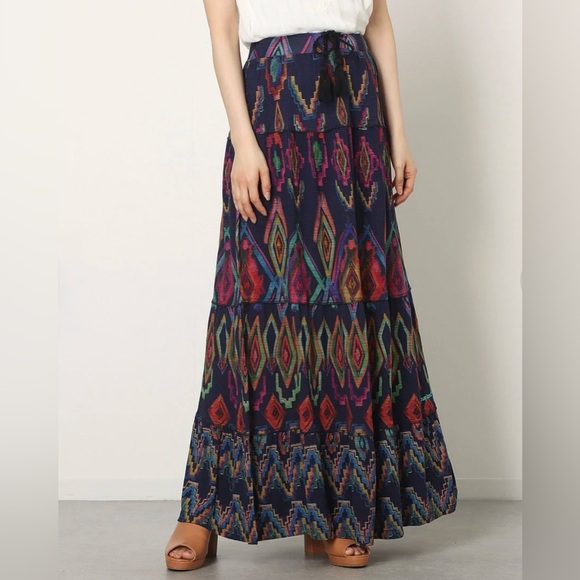 NEW Desigual Norah Patterned Flared Hem Tiered Vibrant Maxi Skirt Medium NWT - Picture 1 of 13